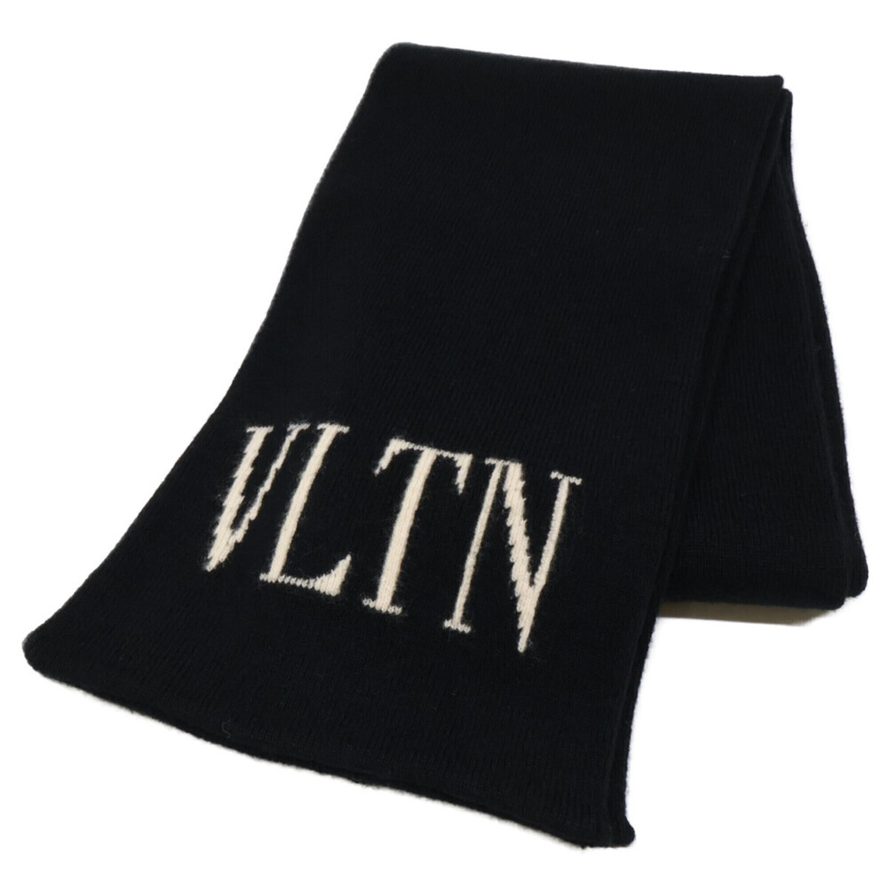 VALENTINO VLTN Wool Silk Stole Scarf Black Men's